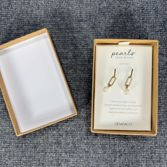 Demdaco Pearls from Within Earrings Gold Dangle New In Box - Picture 1 of 5
